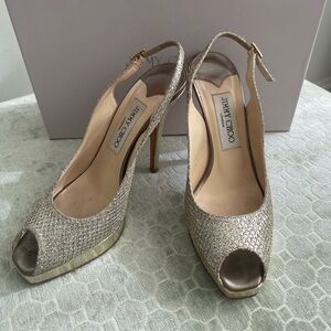 Jimmy Choo Glitter Champagne sling back heels, size 36.5